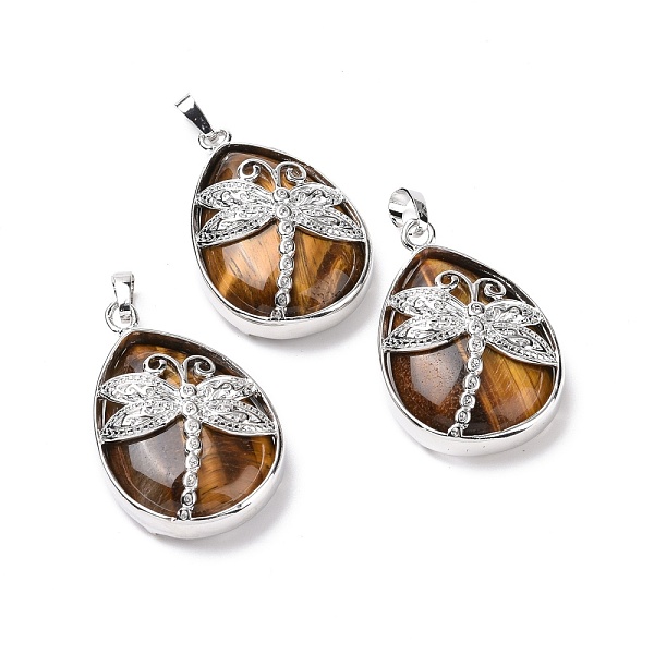 

PandaHall Natural Tiger Eye Pendants, with Platinum Tone Brass Findings, Lead Free & Cadmium Free, Teardrop with Dragonfly Charms...