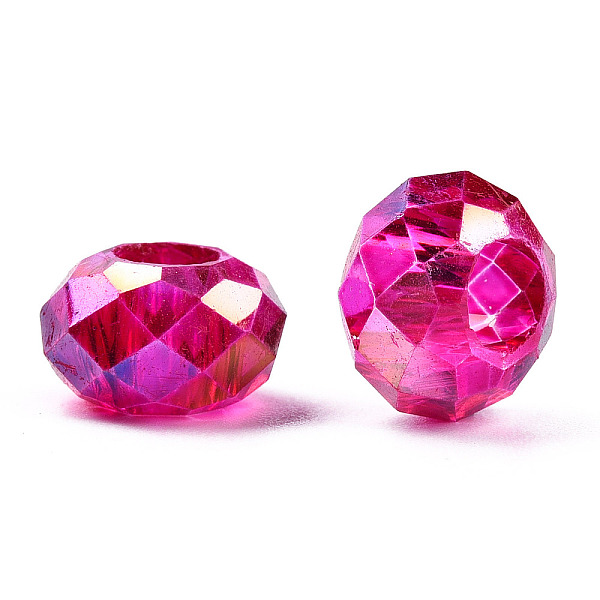 

PandaHall Glass European Beads, Large Hole Beads, No Metal Core, AB Color Plated, Faceted Rondelle, Medium Violet Red, 14x8mm, Hole: 5mm...