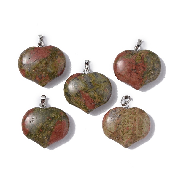 

PandaHall Natural Unakite Pendants, Heart Charms, with Platinum Tone Brass Findings, 23.5x25x8.5mm, Hole: 5x3.5mm Unakite Heart