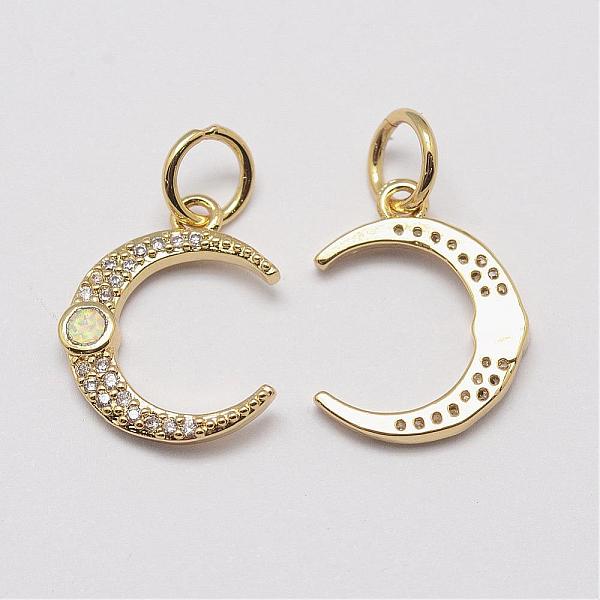 

PandaHall Brass Cubic Zirconia Charms, with Synthetic Opal, Moon, Cadmium Free & Lead Free, White, Real 18K Gold Plated, 16.5x13x2mm, Hole...