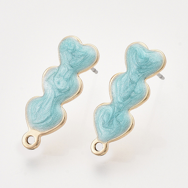 

PandaHall Iron Enamel Stud Earring Findings, with Raw(Unplated) Pin and Loop, Heart, Light Gold, Turquoise, 22x8x2mm, Hole: 1.4mm, Pin: 1mm..., Green