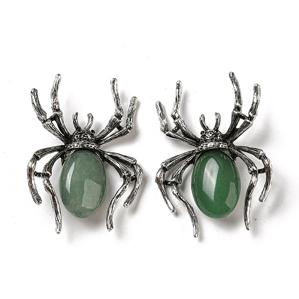 

PandaHall Dual-use Items Alloy Pave Jet Rhinestone Spider Brooch, with Natural Green Aventurine, Antique Silver, 57.5x41.5x12mm, Hole...