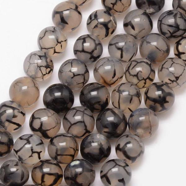 PandaHall Natural Dragon Veins Agate Bead Strands, Round, Grade A, Dyed & Heated, Coffee, 8mm, Hole: 1mm, about 47pcs/strand, 15 inch Dragon...
