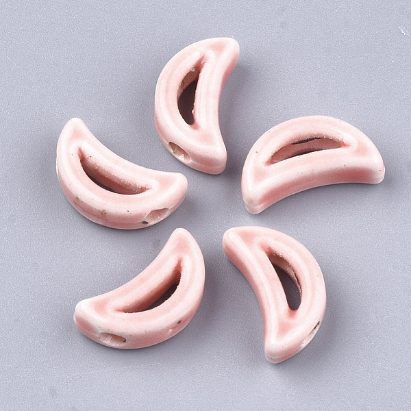 

PandaHall Handmade Porcelain Beads, Bright Glazed Porcelain, Moon, Pink, 16~16.5x9x5.5mm, Hole: 2mm Porcelain Moon Pink