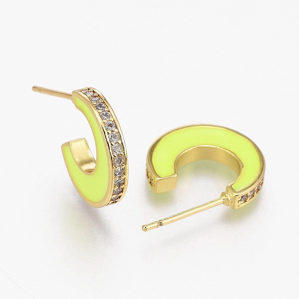 

PandaHall Brass Micro Pave Clear Cubic Zirconia Half Hoop Earrings, with Enamel and Ear Nuts, Long-Lasting Plated, Moon, Real 18K Gold..., Yellow