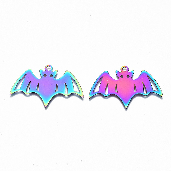 

PandaHall 201 Stainless Steel Pendants, Ion Plating(IP), Halloween Bat, Rainbow Color, 26.5x41x0.3mm, Hole: 2mm 201 Stainless Steel Bat