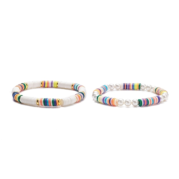 

PandaHall 2Pcs 2 Style Shell Pearl & Polymer Clay Stretch Bracelets Set, Preppy Bracelets for Women, Mixed Color, Inner Diameter: 2-1/8 inch..., Multicolor
