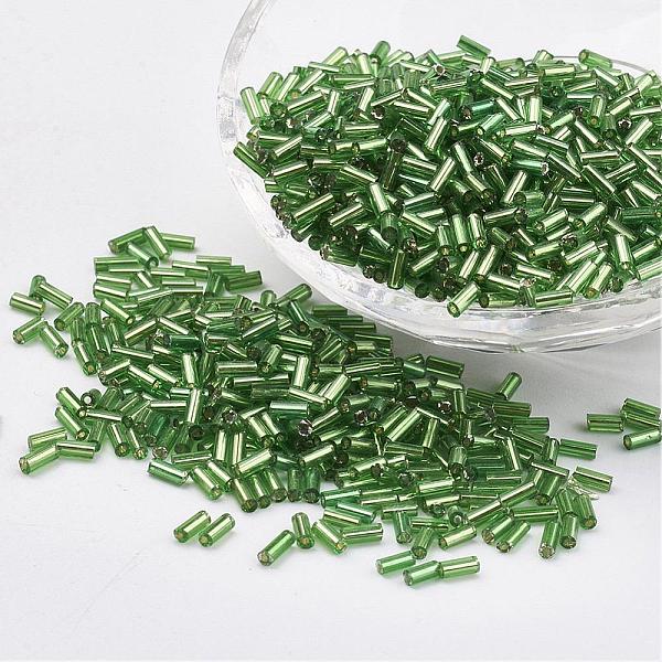 

PandaHall Glass Bugle Beads, Silver Lined, Lime Green, 12x2mm, Hole: 0.5mm, about 5000pcs/bag Glass Green