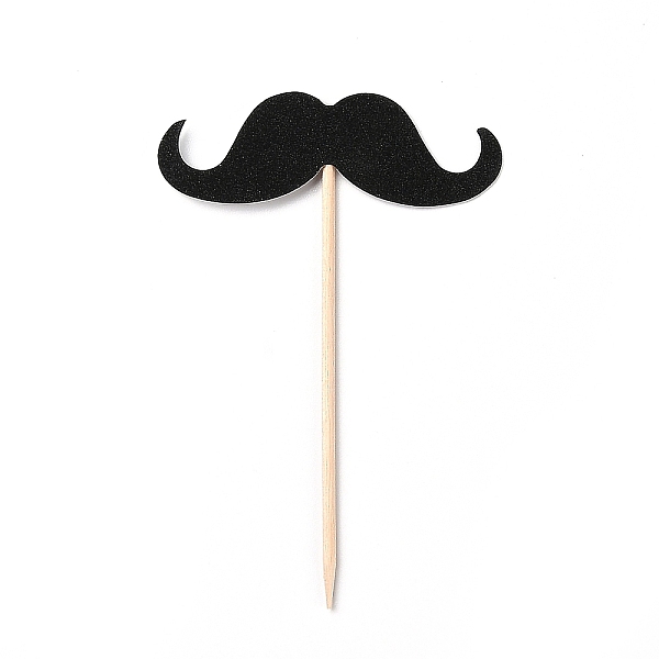 PandaHall Paper Mustache Cake Insert Card Decoration, with Bamboo Stick, for Birthday Cake Decoration, Black, 105mm, 6pcs/Set Paper Mustache...