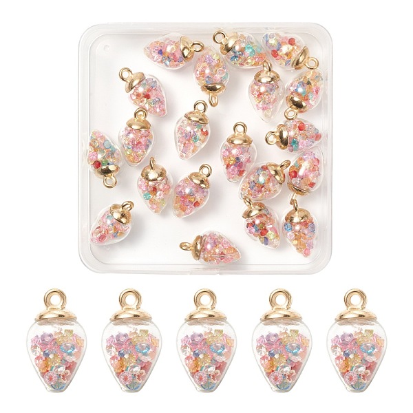 

PandaHall 20Pcs Transparent Glass Pendants, with Resin Rhinestone inside & CCB Plastic Pendant Bails, Teardrop, Light Gold, Colorful...