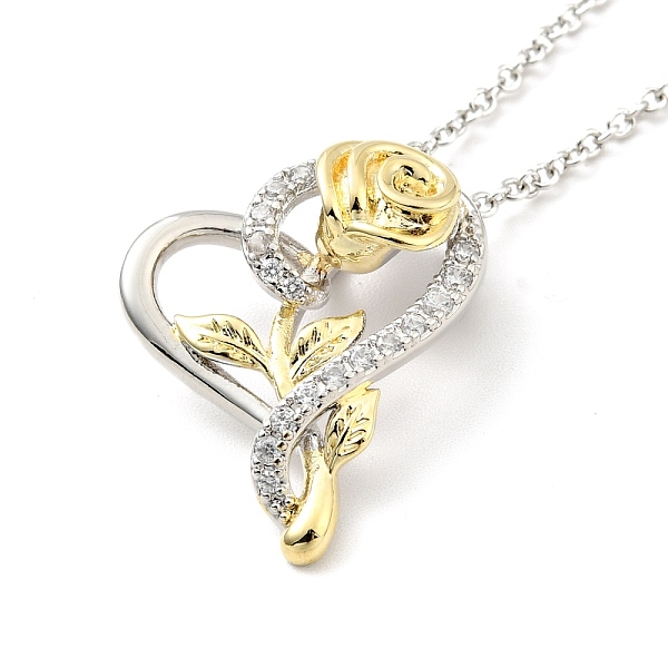 

PandaHall Clear Cubic Zirconia Heart with Rose Pendant Necklace, Two Tone Brass Jewelry for Women, Platinum & Golden, Pedants: 23x17x8mm...