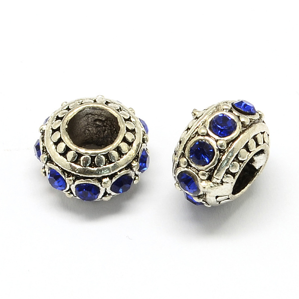 

PandaHall Alloy Rhinestone European Beads, Rondelle Large Hole Beads, Sapphire, 11x7mm, Hole: 4.5mm Alloy+Rhinestone Rondelle Blue