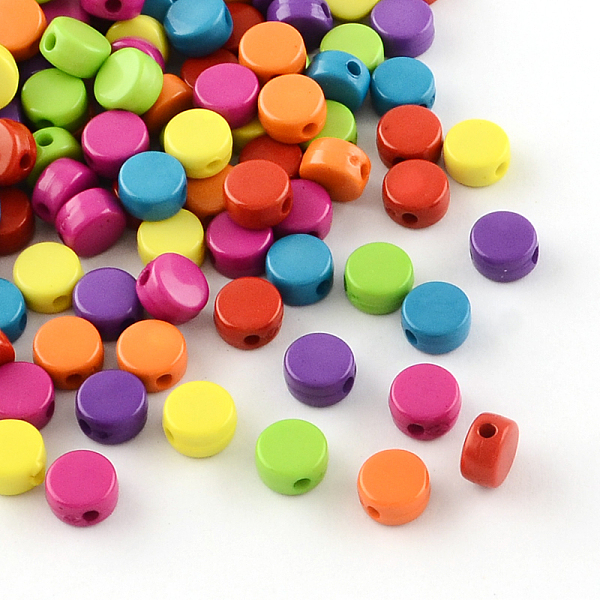 

PandaHall Flat Round Opaque Acrylic Beads, Mixed Color, 8x4.5mm, Hole: 2mm Acrylic Flat Round Multicolor
