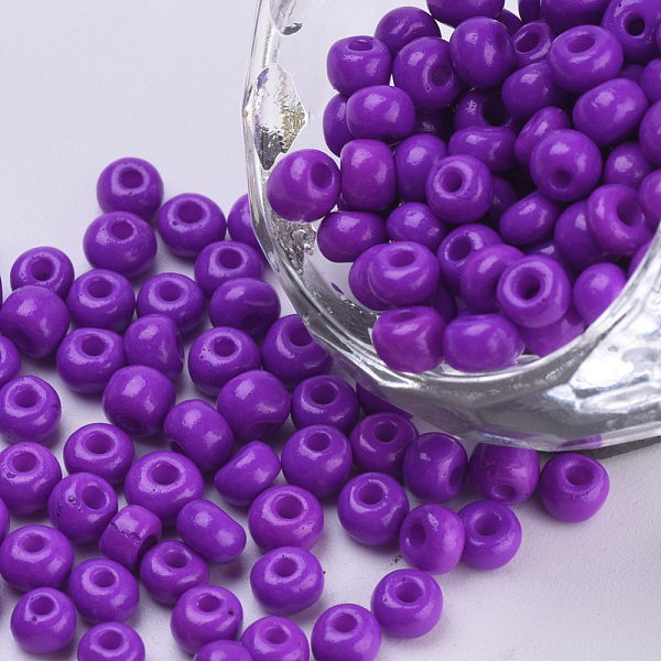 

PandaHall Baking Paint Glass Seed Beads, Round, Dark Orchid, 4~4.5x3mm, Hole: 1~1.2mm, about 4500pcs/bag, about 450g/bag Glass Purple
