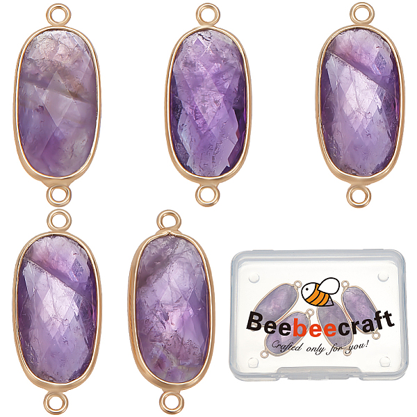 

PandaHall Beebeecraft 5Pcs Natural Amethyst Connector Charms, with Light Gold Plated Edge Brass Loops, Faceted Oval Links, 27x11x5.5mm, Hole...