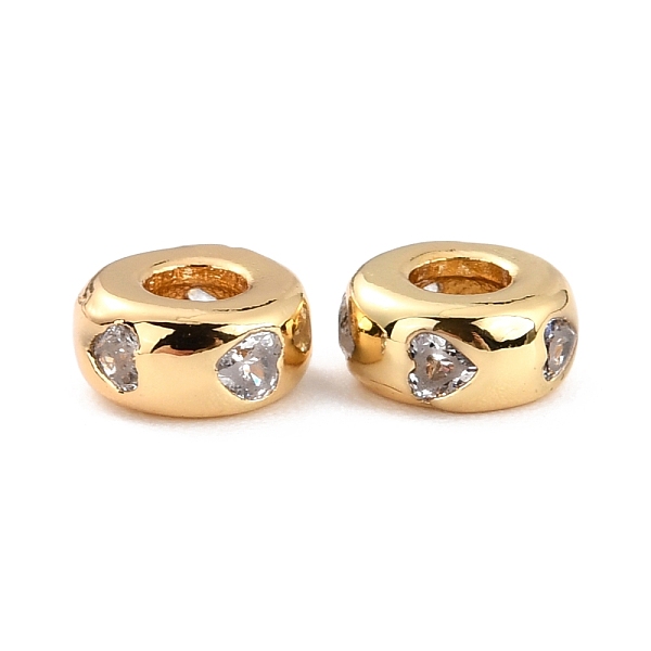 

PandaHall Brass Micro Pave Clear Cubic Zirconia Beads, Long-Lasting Plated, Cadmium Free & Lead Free, Rondelle with Heart, Real 18K Gold...