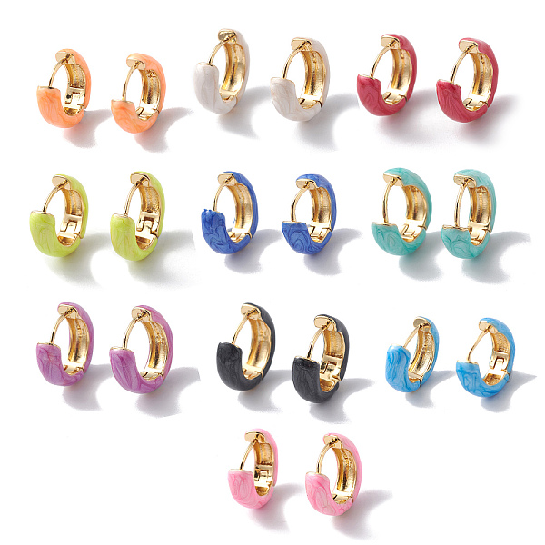

PandaHall Brass Enamel Hoop Earrings for Women, Real 18K Gold Plated, Ring, Mixed Color, 15x16x5.5mm, Pin: 1.2mm Brass Ring Multicolor