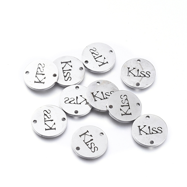 

PandaHall 304 Stainless Steel Links connectors, Laser Cut, Flat Round with Word Kiss, Stainless Steel Color, 11.5x1mm, Hole: 1.2mm 304...