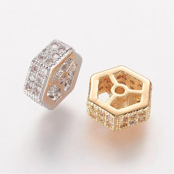 

PandaHall Brass Micro Pave Cubic Zirconia Beads, Hexagon, Mixed Color, 8x8x3mm, Hole: 0.5mm Brass+Cubic Zirconia Hexagon