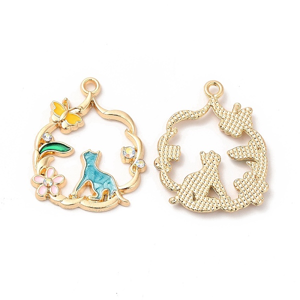 

PandaHall Alloy Enamel Pendants, with Rhinestone, Cadmium Free & Nickel Free & Lead Free, Golden, Flower with Cat & Flower Pattern, Gold...