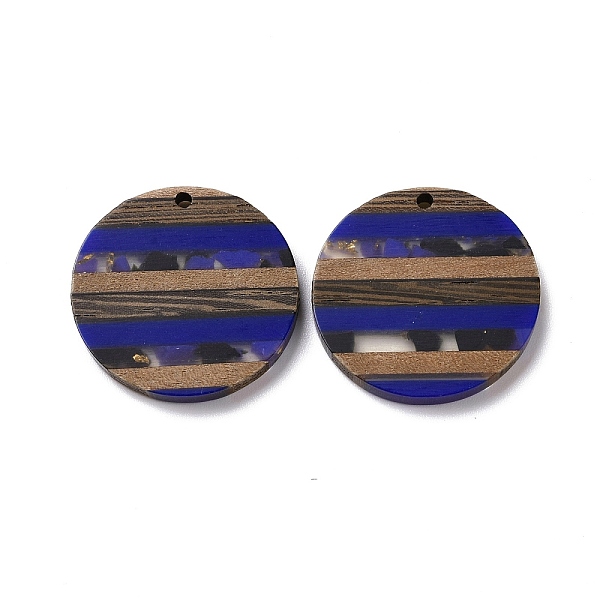 

PandaHall Transparent Resin & Walnut Wood Pendants, with Gold Foil, Flat Round Charm, Blue, 30x3.5mm, Hole: 2mm Resin+Wood Flat Round Blue
