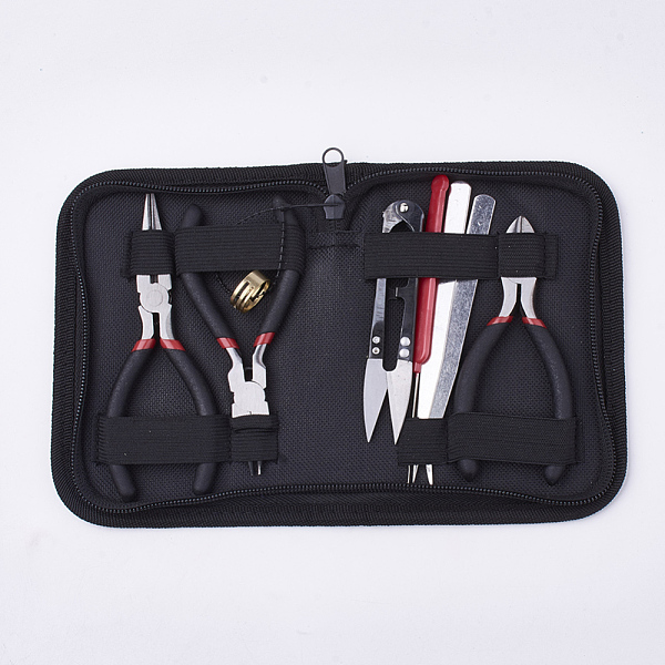 8Pcs DIY Jewelry Tool Sets, with Pliers, Scissor, Tweezers and Crochet Hook Needles, Black, 16x11.5x3cm, 8pcs/set