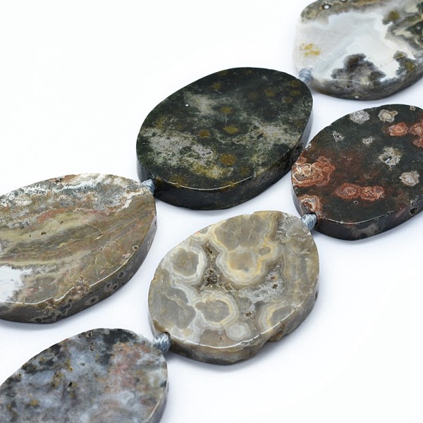 

PandaHall Natural Ocean Jasper Beads Strands, Oval, 47.5~50.5x33.5~37x6.5~7mm, Hole: 2mm, about 8~9pcs/strand, 16.7~16.9 inch(42.5~43cm)...