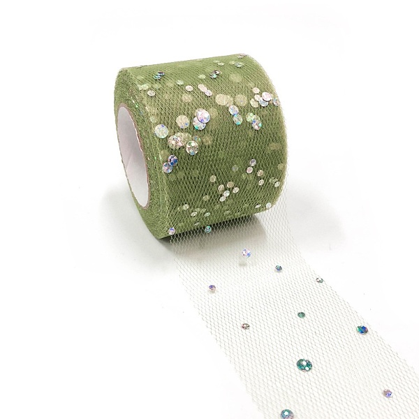 

PandaHall Glitter Sequin Deco Mesh Ribbons, Tulle Fabric, Tulle Roll Spool Fabric For Skirt Making, Dark Khaki, 2 inch(5cm), about..., Yellow