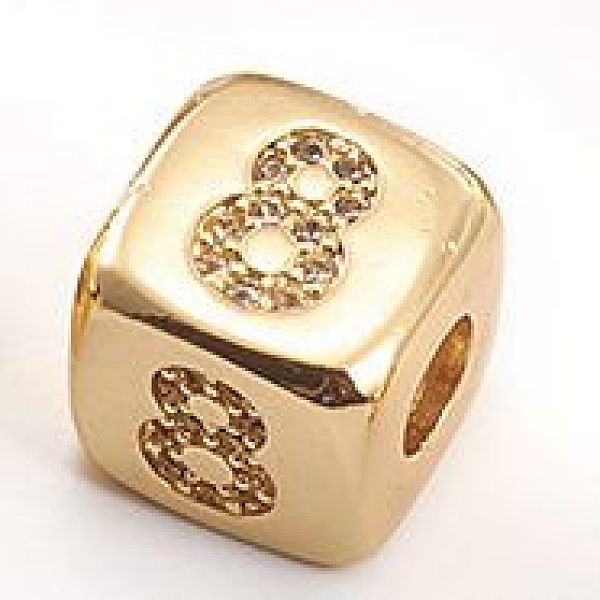 

PandaHall Brass Micro Pave Cubic Zirconia Beads, Cube with Number, Clear, Golden, Num.8, 8.5x8.5x8.5mm, Hole: 3.5mm Brass+Cubic Zirconia...