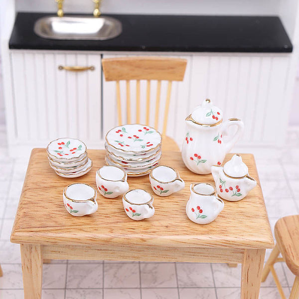 

PandaHall Mini Ceramic Tea Sets, including Cup, Teapot, Saucer, Micro Landscape Garden Dollhouse Accessories, Pretending Prop Decorations..., White