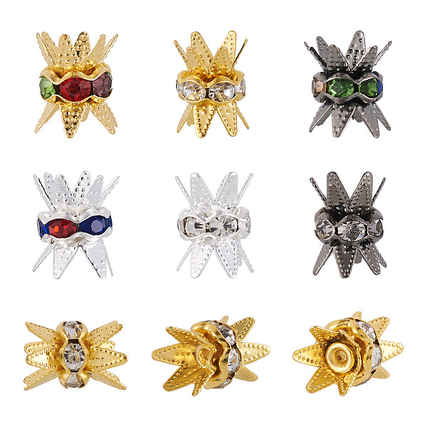 

PandaHall Yilisi 120Pcs 6 Colors Zinc Alloy Bead Cap, with Rhinestone, Double Sided, Flower, Multi-Petal, Mixed Color, 6x8mm, Hole: 0.8mm..., Multicolor