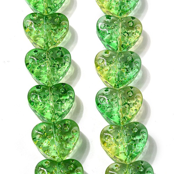

PandaHall Glass Beads Strands, Heart, Green, 13x15mm, Hole: 1mm, about 58pcs/strand, 27.56''(70cm) Glass Heart Green