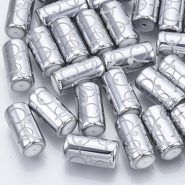 

PandaHall Electroplate Glass Beads, Column with Circle Dot Pattern, Silver, 20x10mm, Hole: 1.2mm, about 50pcs/bag Glass Others Silver