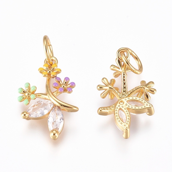 

PandaHall Brass Charms, with Micro Pave Cubic Zirconia, Enamel and Jump Rings, Flower, Colorful, Golden, 15.5x10x3mm, Hole: 3.2mm...