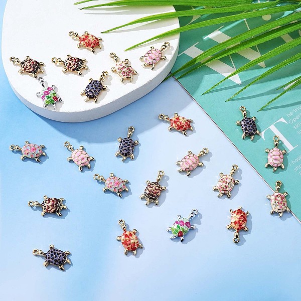 PandaHall 28 Pieces Mixed Colors Turtle Charms Pendant Alloy Turtle Charm Ocean Animal Pendant for Jewelry Necklace Earring Making Crafts...