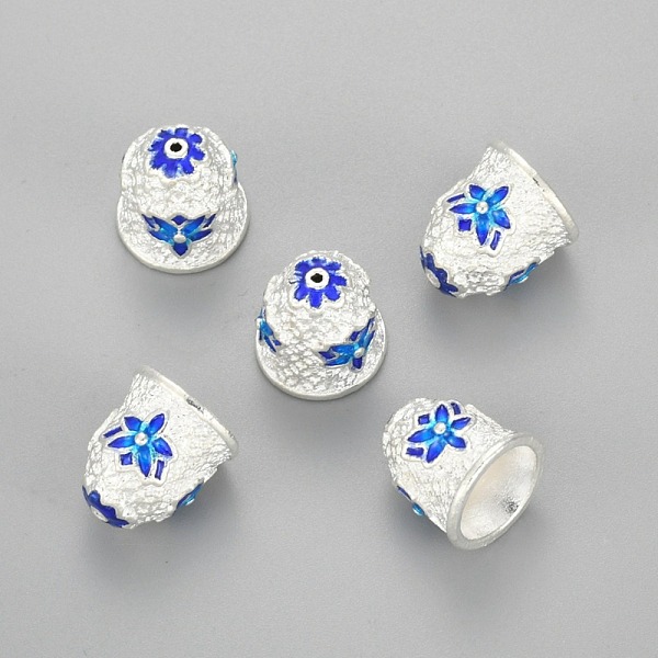 

PandaHall Silver Color Plated Alloy Enamel Bead Cones, Cadmium Free & Lead Free, Apetalous, Flower Pattern, Blue, 16.5x15.5mm, Hole: 1.2mm...