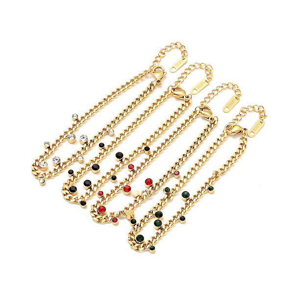 

PandaHall Rhinestone Charms Bracelet with Curb Chains, Gold Plated 304 Stainless Steel Jewelry for Women, Mixed Color, 6-7/8 inch(17.5cm)..., Multicolor
