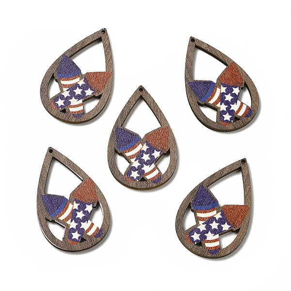 

PandaHall American Flag Theme Single Face Printed Aspen Wood Pendants, Teardrop Charm, Rocket Pattern, 49.5x31x2.5mm, Hole: 1.6mm Wood..., Brown