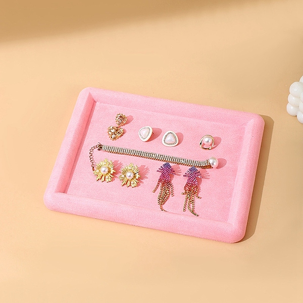 

PandaHall Velvet Jewelry Tray, Display Tray, Rectangle, Pearl Pink, 25x20x2cm Velvet