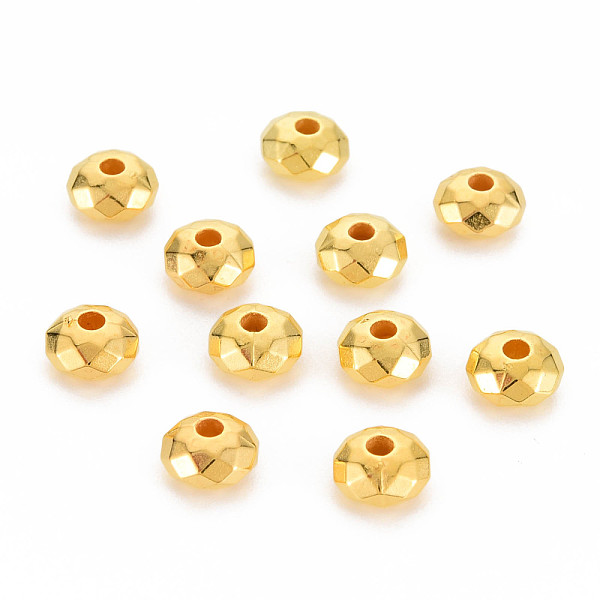 PandaHall ABS Plastic Beads, Faceted, Rondelle, Golden, 8x4.5mm, Hole: 2mm, about 2930pcs/500g ABS Plastic Rondelle