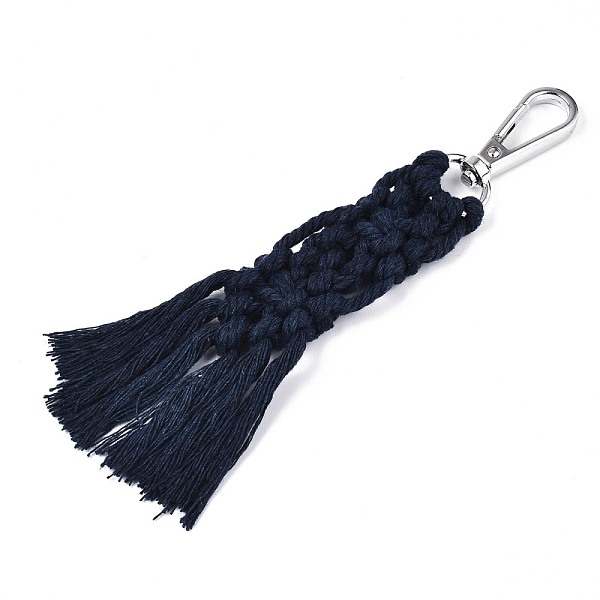 

PandaHall Polycotton(Polyester Cotton) Tassel Big Pendants Decorations, with Platinum Plated Alloy Swivel Clasps, Prussian Blue, 150mm~160mm...