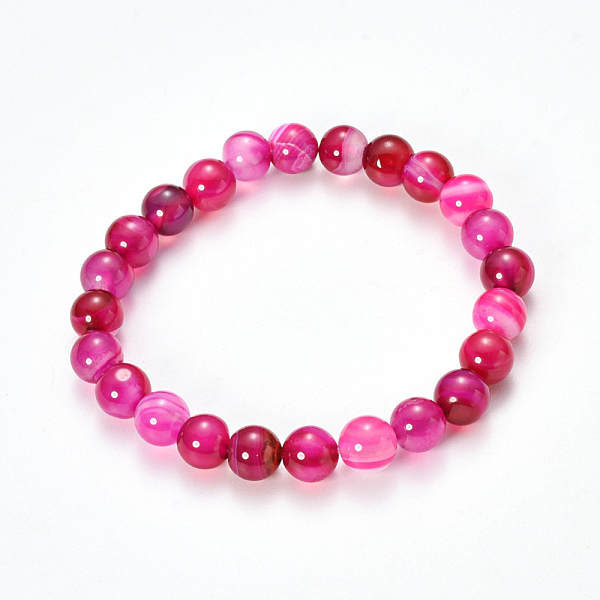 Bracelets Extensibles Avec Perles En Agate Rayée Naturelle/agate Bandée