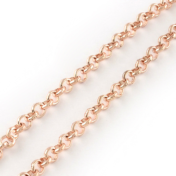 

PandaHall Iron Rolo Chains, Belcher Chain, Unwelded, with Spool, Rose Gold, 3.2x1mm, about 32.8 Feet(10m)/roll Iron