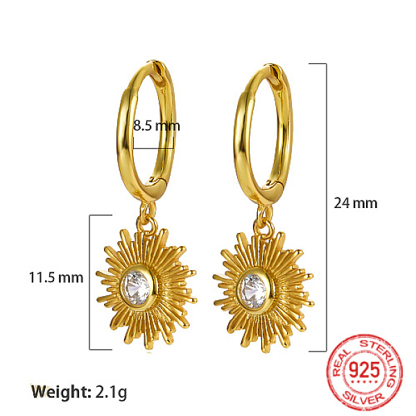 

PandaHall 925 Sterling Silver Micro Pave Cubic Zirconia Dangle Hoop Earrings, Sun, Real 18K Gold Plated, 24mm Sterling Silver Sun Clear