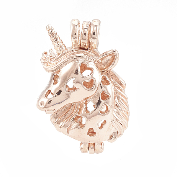 

PandaHall Alloy Bead Cage Pendants, Hollow, Unicorn, Rose Gold, 27.5x19x11mm, Hole: 4.5x3mm, Inner Measure: 16.5x9mm Alloy Unicorn