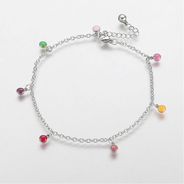

PandaHall 304 Stainless Steel Charm Anklets, with Enamel Charms, Flat Round, Platinum, Colorful, 10-5/8 inch(270mm), 2mm Stainless Steel