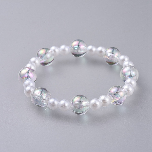

PandaHall Transparent Acrylic Imitated Pearl Stretch Kids Bracelets, with Transparent Acrylic Beads, Round, Clear, 1-7/8 inch(4.7cm)...