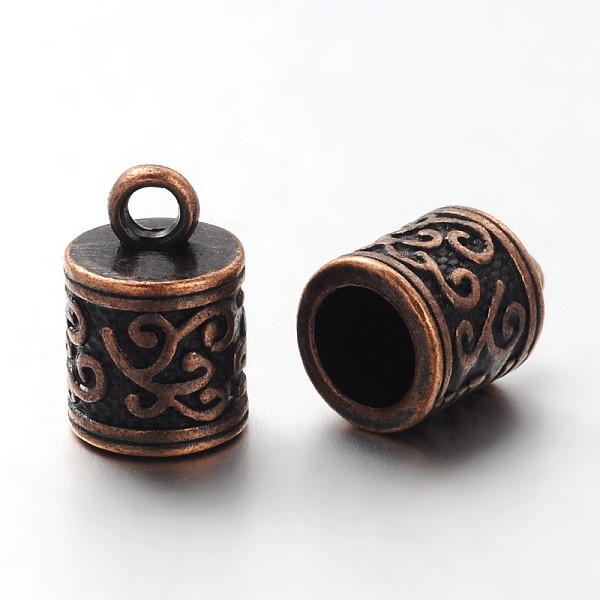 

PandaHall Tibetan Style Cord Ends, Column, Lead Free and Cadmium Free, Red Copper, 13x8.5x8.5mm, Hole: 2mm Alloy