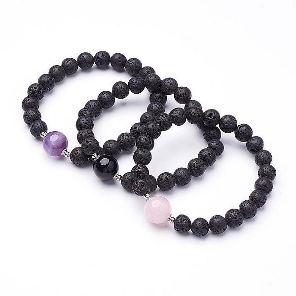 

PandaHall Natural Lava Rock Beaded Stretch Bracelets, with Natural Mixed Gemstone Beads, 2-1/8 inch(53mm) Mixed Stone Multicolor