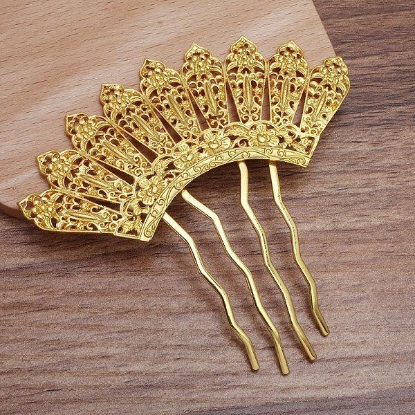 

PandaHall Brass Hair Comb Findings, Alloy Fan Shaped, Golden, 36x90mm Brass